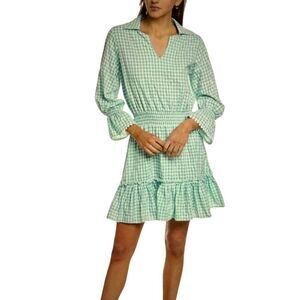 WALKER & WADE Women's Tiered Gingham Smocked Waist Dress Green Size Extra Small